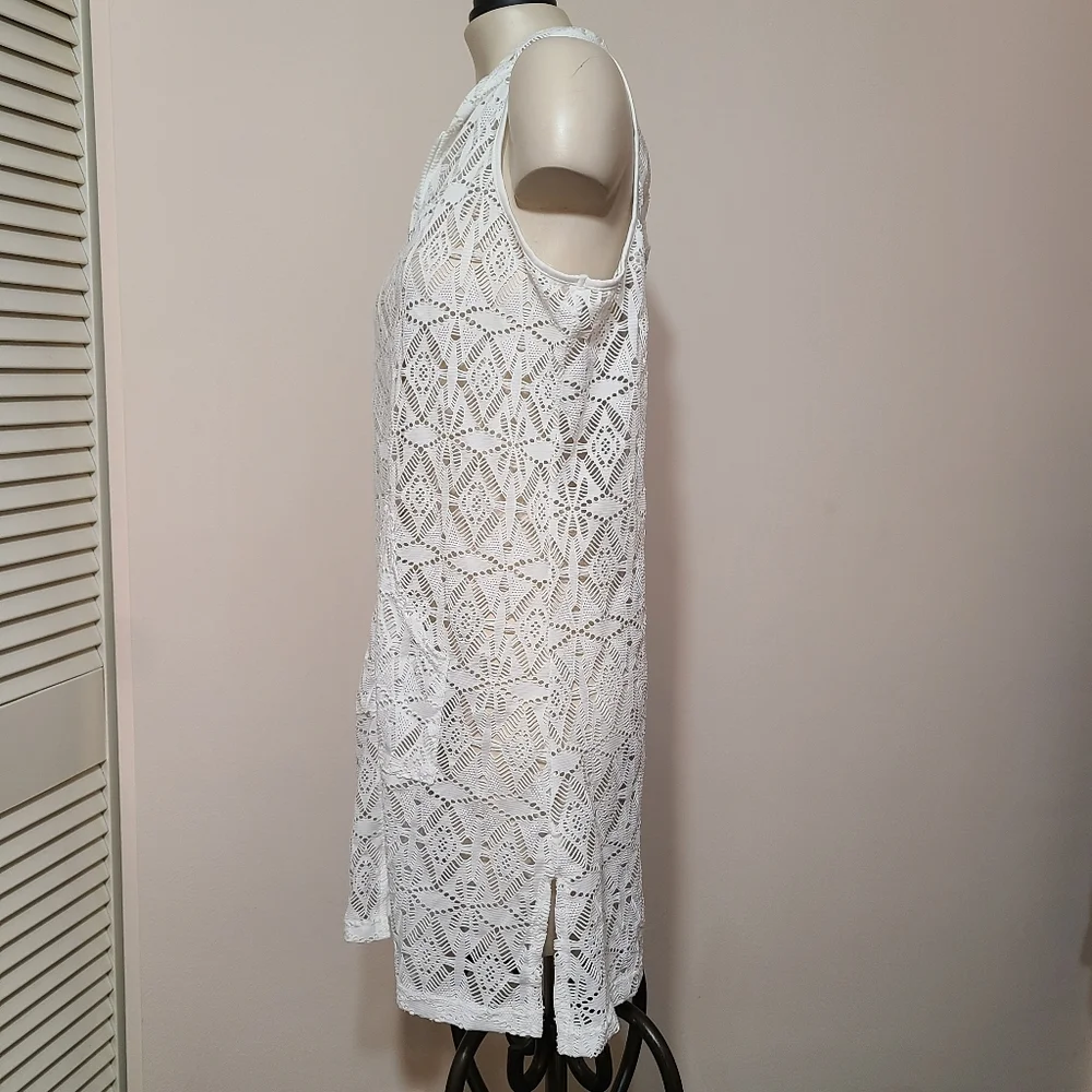 White zip up hooded swimsuit cover up - Picture 4 of 5